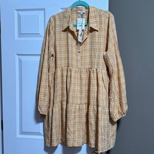 NWT Easel Yellow Plaid Button-Up Dress/Tunic
